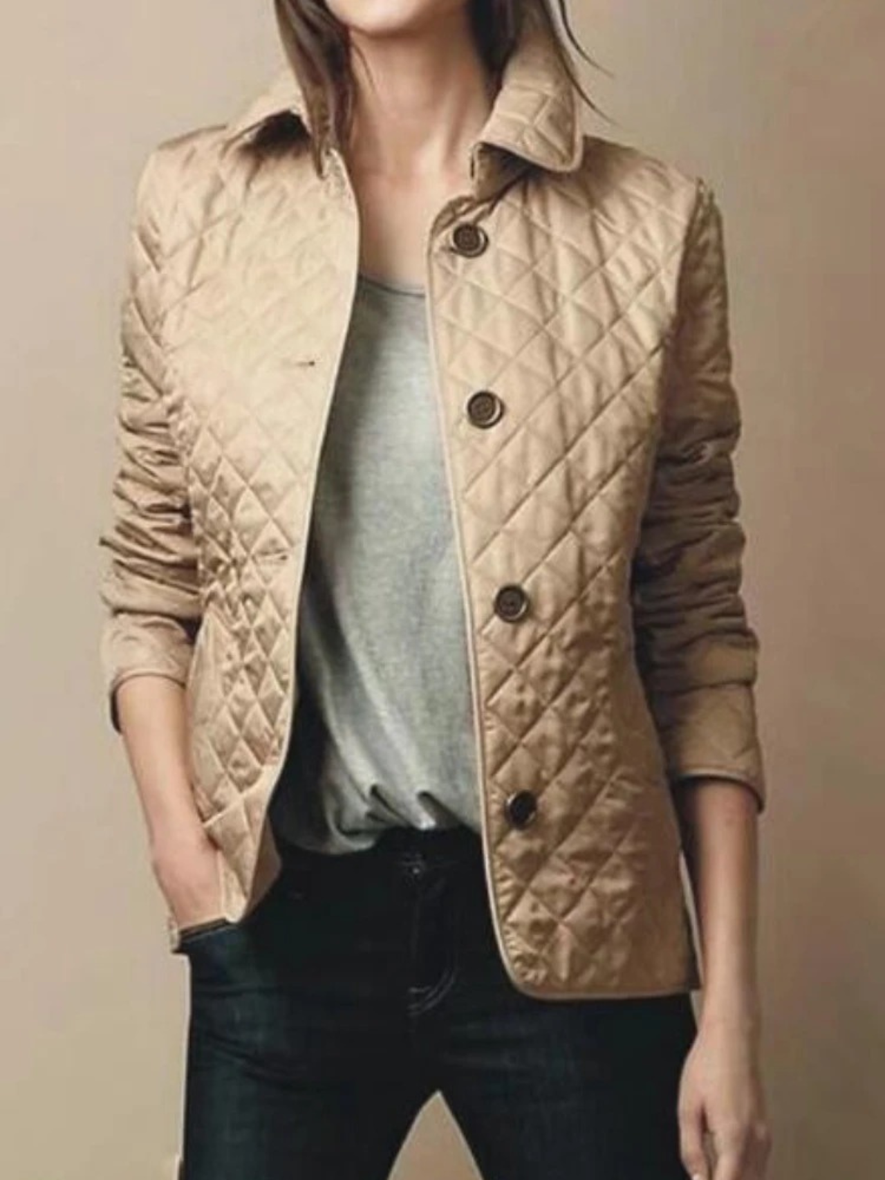 Women's Outer Layer Quilted Turned-Down Collar Jacket
