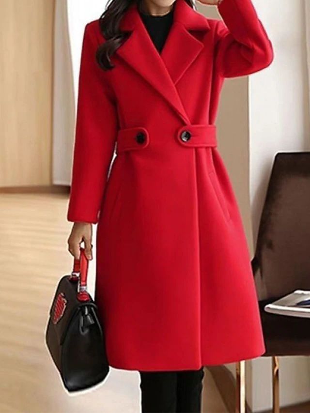 Women’s Elegant Long Sleeve Belted Winter Coat