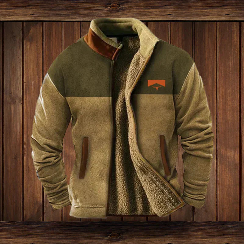 Winter Men's Casual Ethnic Western-Style Jacket with Fleece Lining for Outdoor Outings