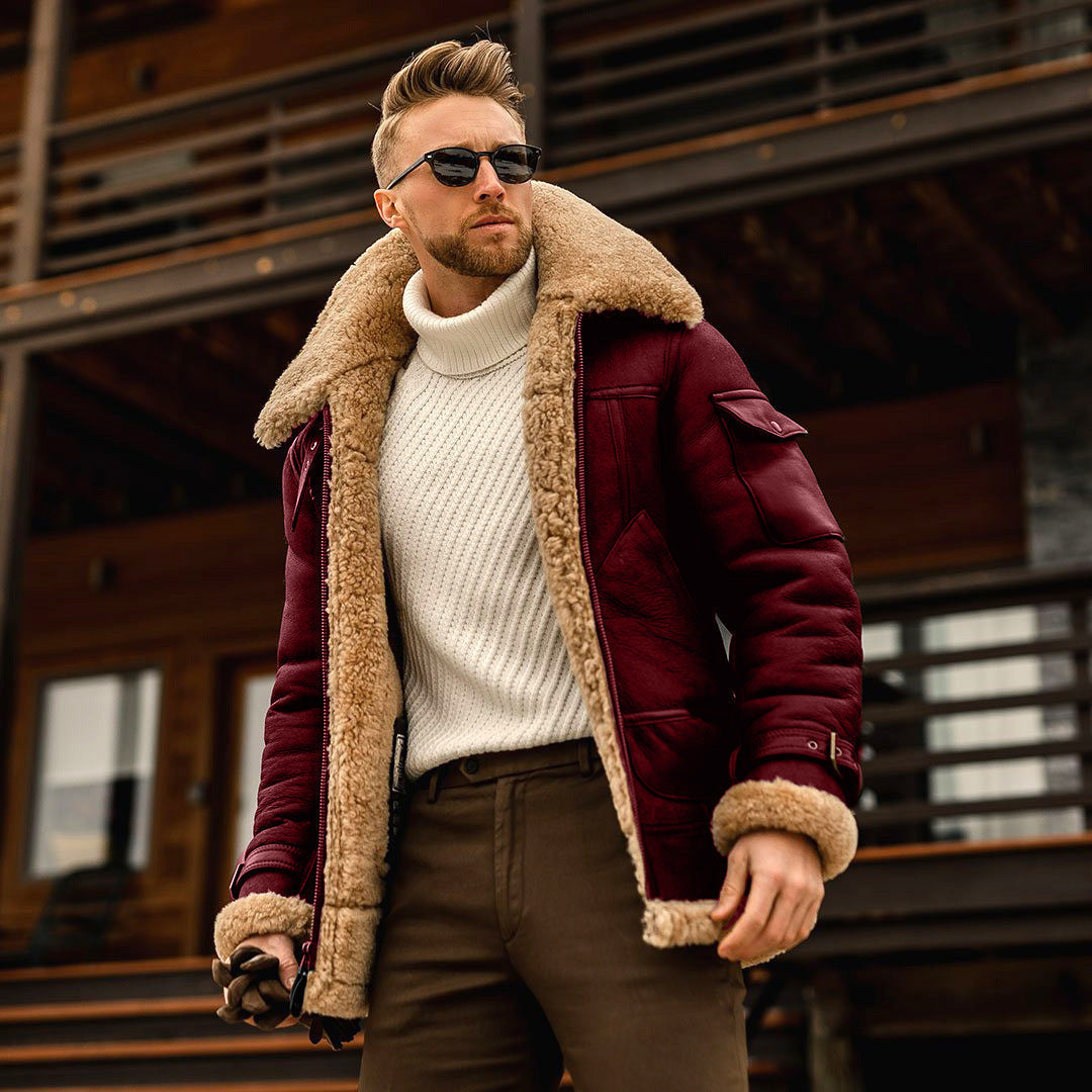 Men's Timeless Aesthetic Warm Aviator Jacket with Practical Zip-up Closure