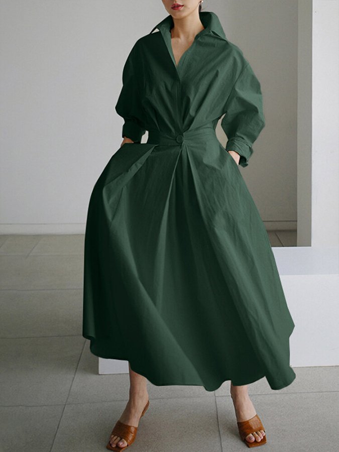 Trendy Classic Belted Maxi Shirt Dress for Women