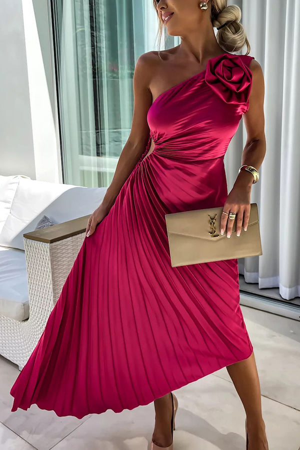 Women's Chic One-shoulder Asymmetric Pleated Evening Dress