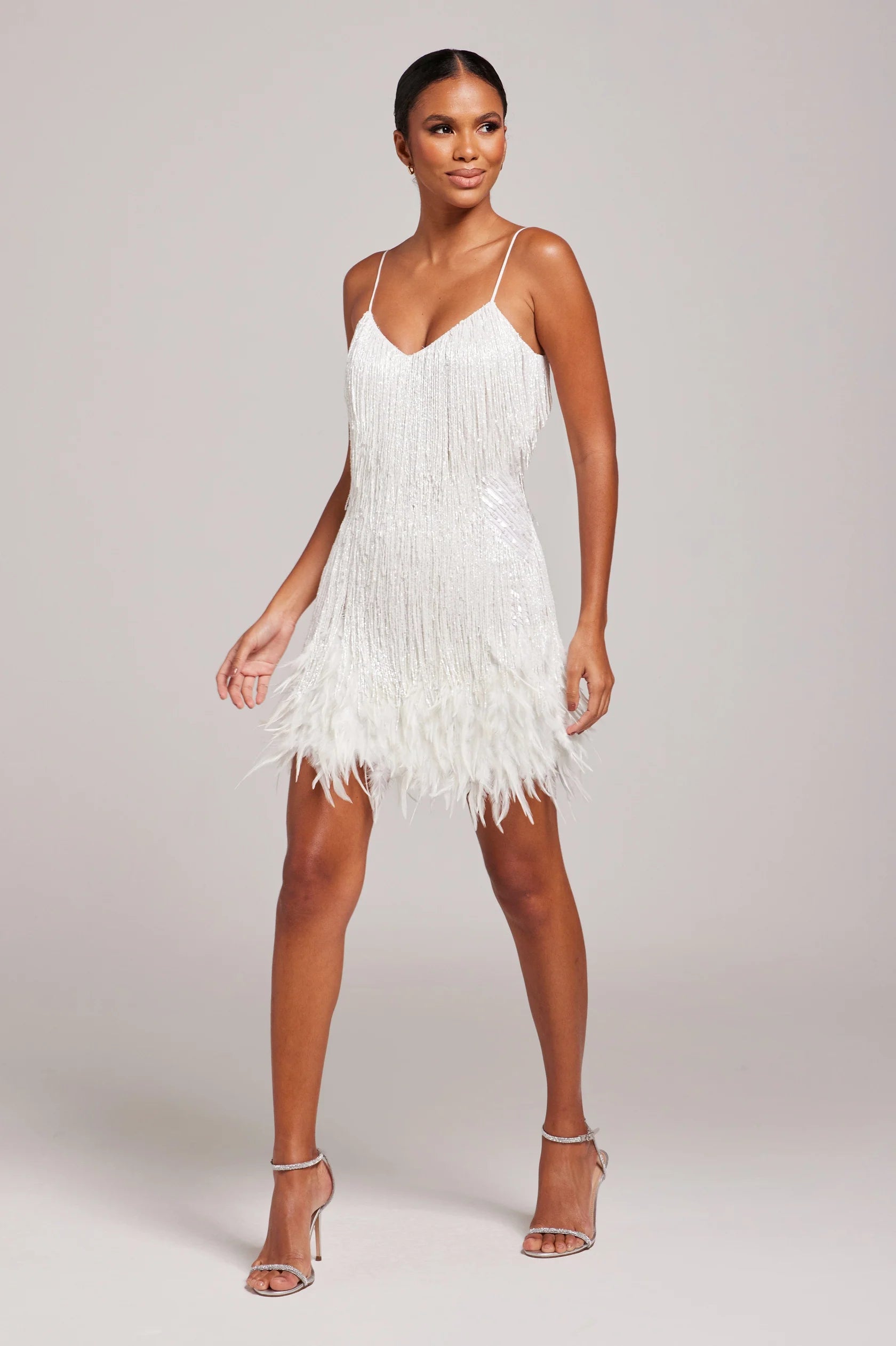 Women’s Elegant Party Night Cocktail Dress with Fringe Feathers