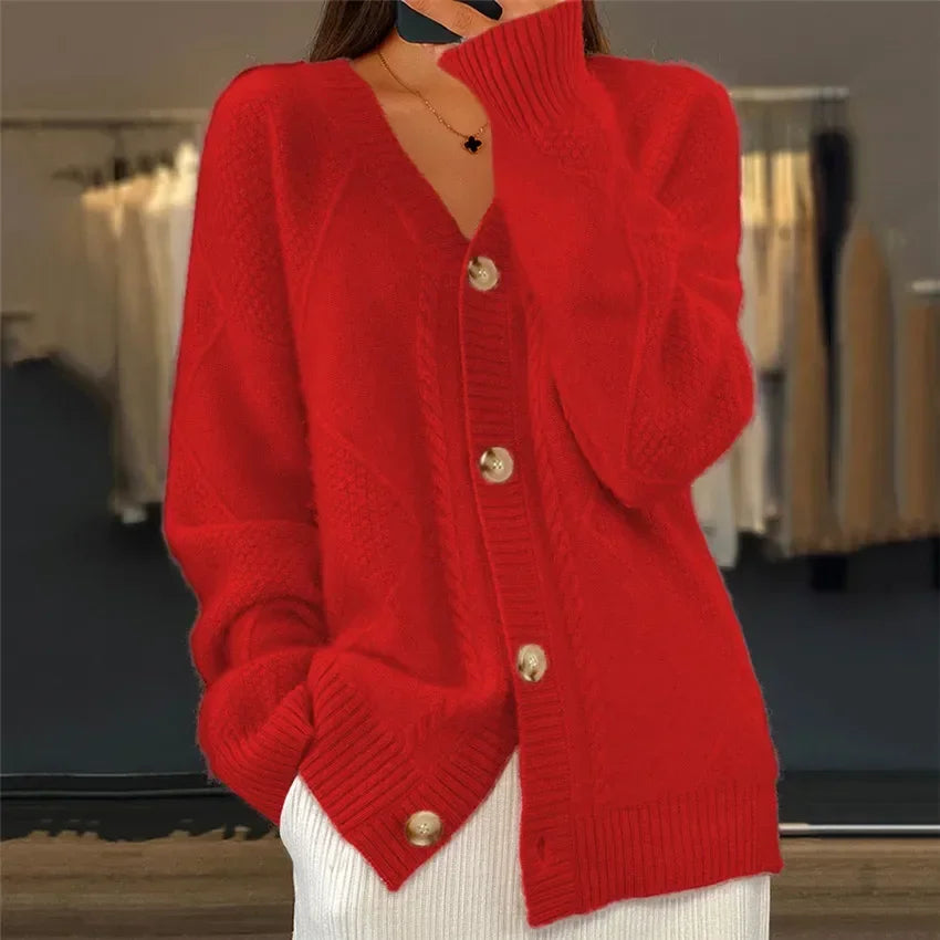 Women's Versatile Warm Soft Button Long Sleeves Cardigan