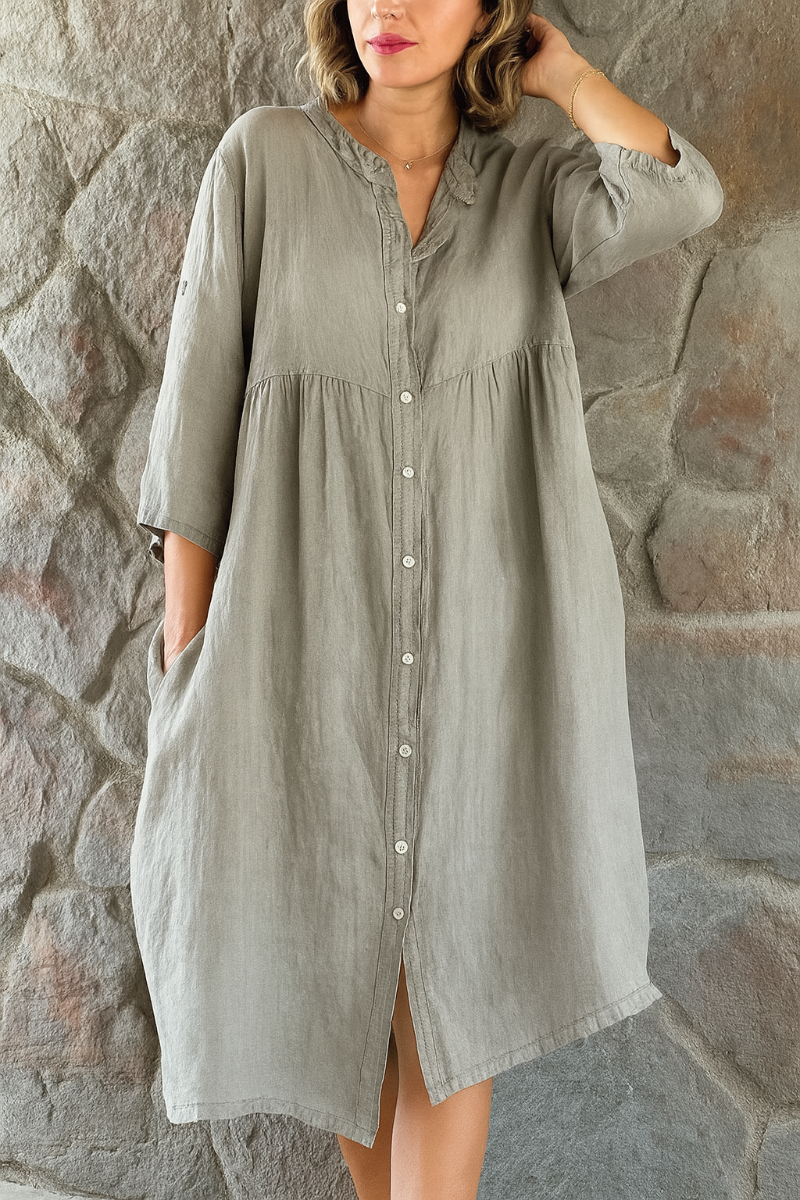 Versatile Relaxed Cotton Linen Shirt Dress for Women