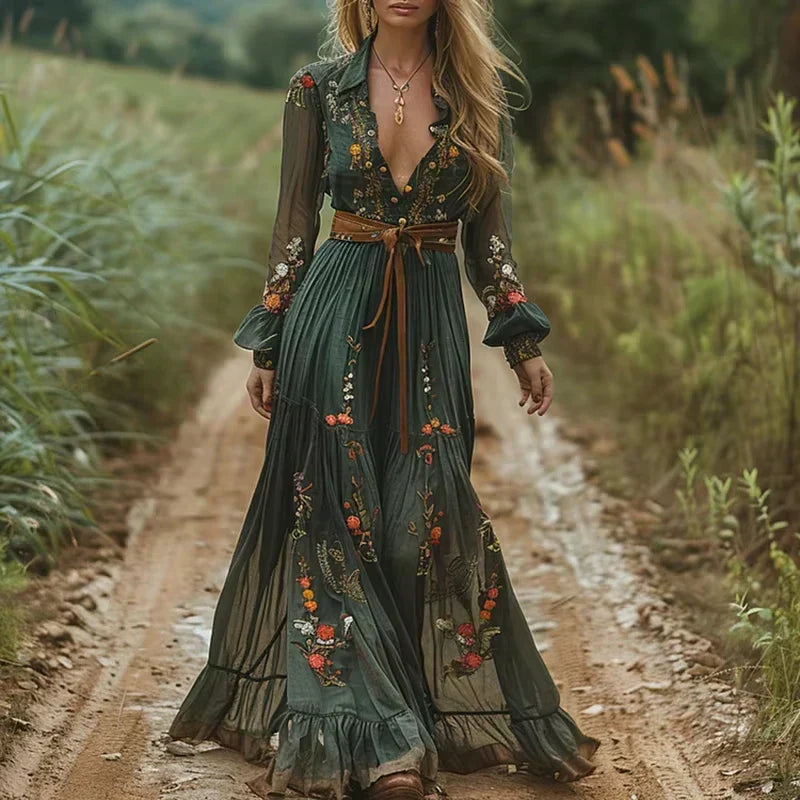 Women's Casual Elegance Bohemian Ruffled Maxi Dress