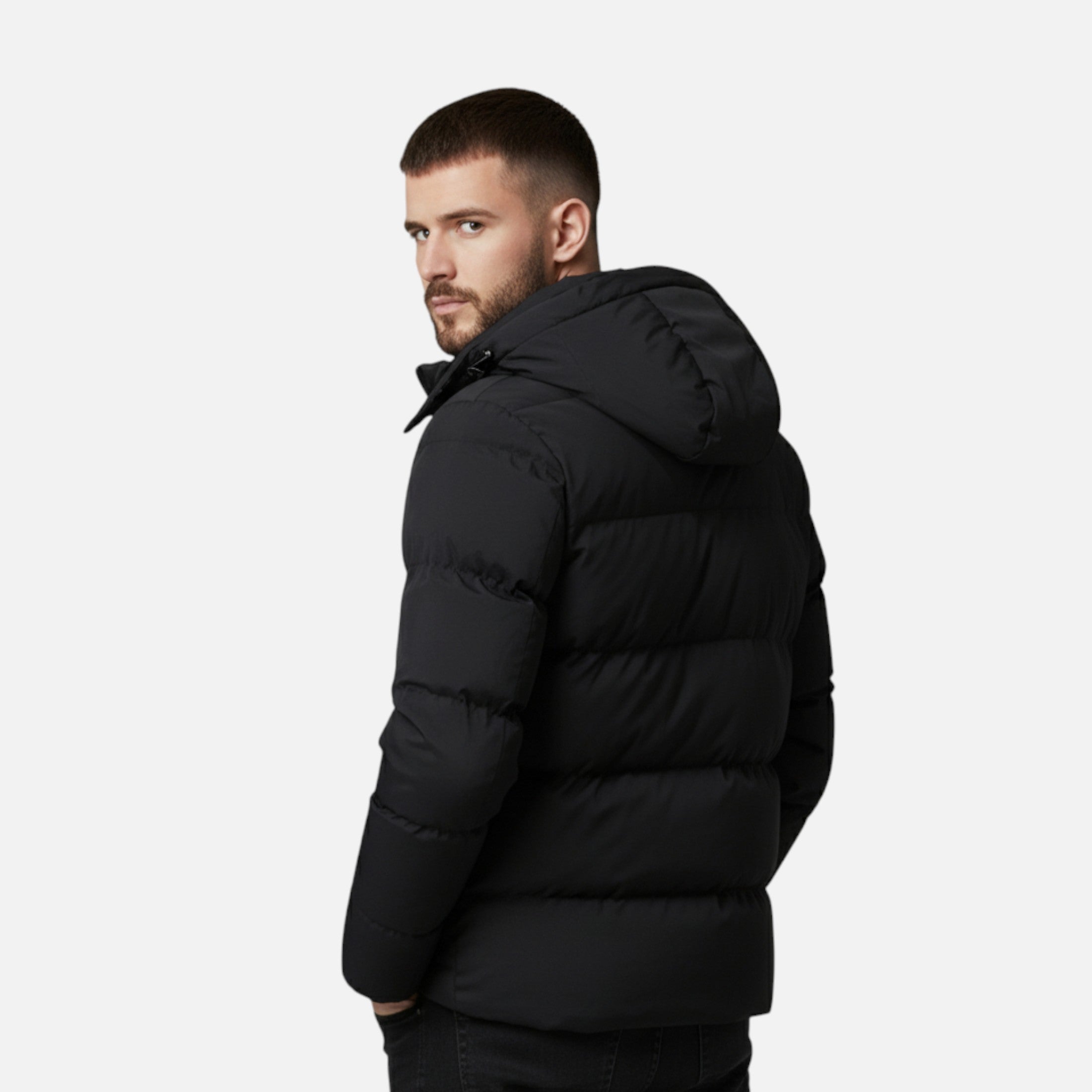 Timeless Men's Winter Hooded Layer Puffer Jacket for Cold Weather