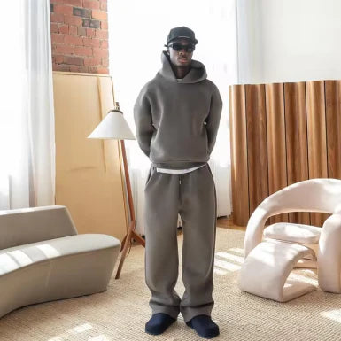 Men's Trendy Oversized Sporty Warm Tracksuit - Hoodie and Drawstring Trouser