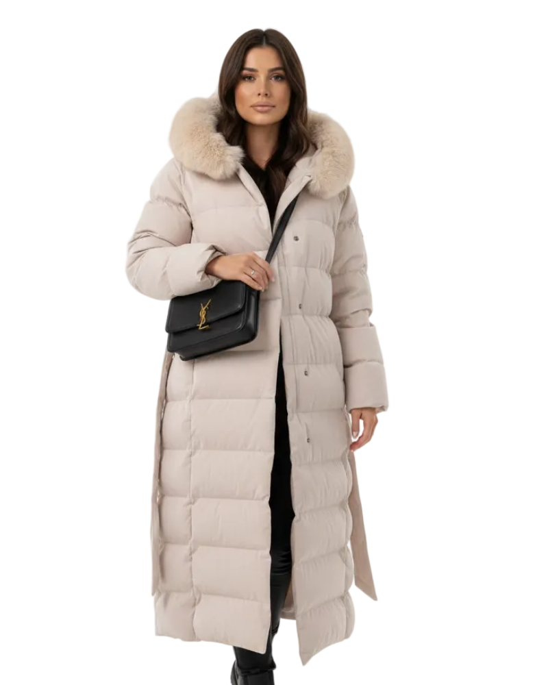 Women's Fashion Layered Water-Repellent Winter Long Jacket with Elegant Fluffy Hood