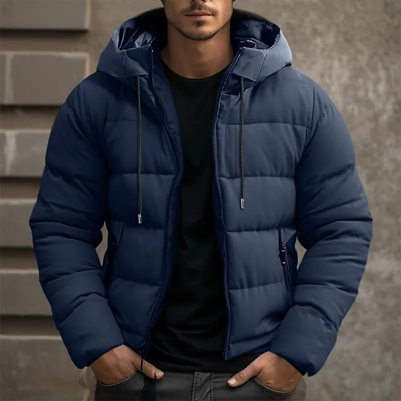 Men's Full-Zip Front Insulated Hooded Puffer Jacket for Winter