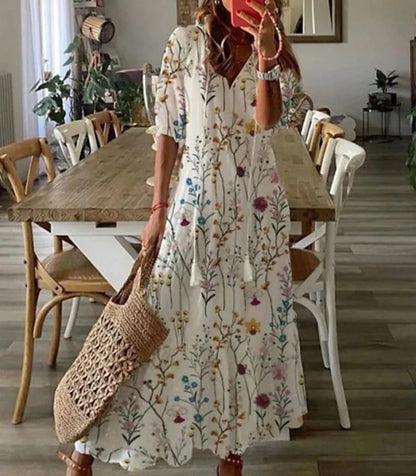 Women’s Summer Dress with Lantern Sleeves and Boho Print