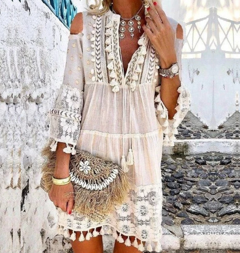 Bohemian Summer Embroidered Mini Dress for Women