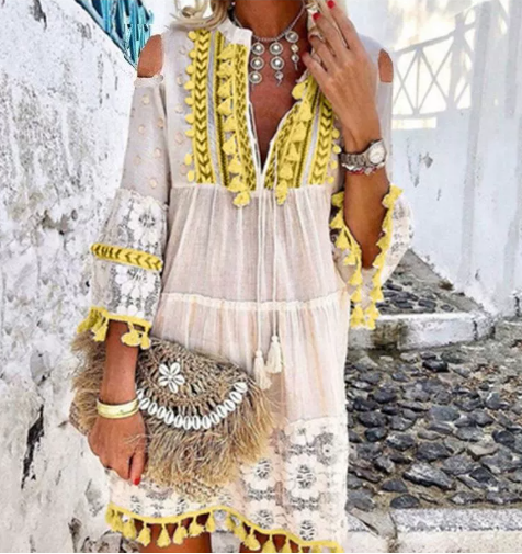 Bohemian Summer Embroidered Mini Dress for Women