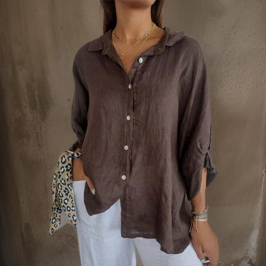 Women's Versatile Summer Relaxed Button Shirt  with Adjustable Cuffs