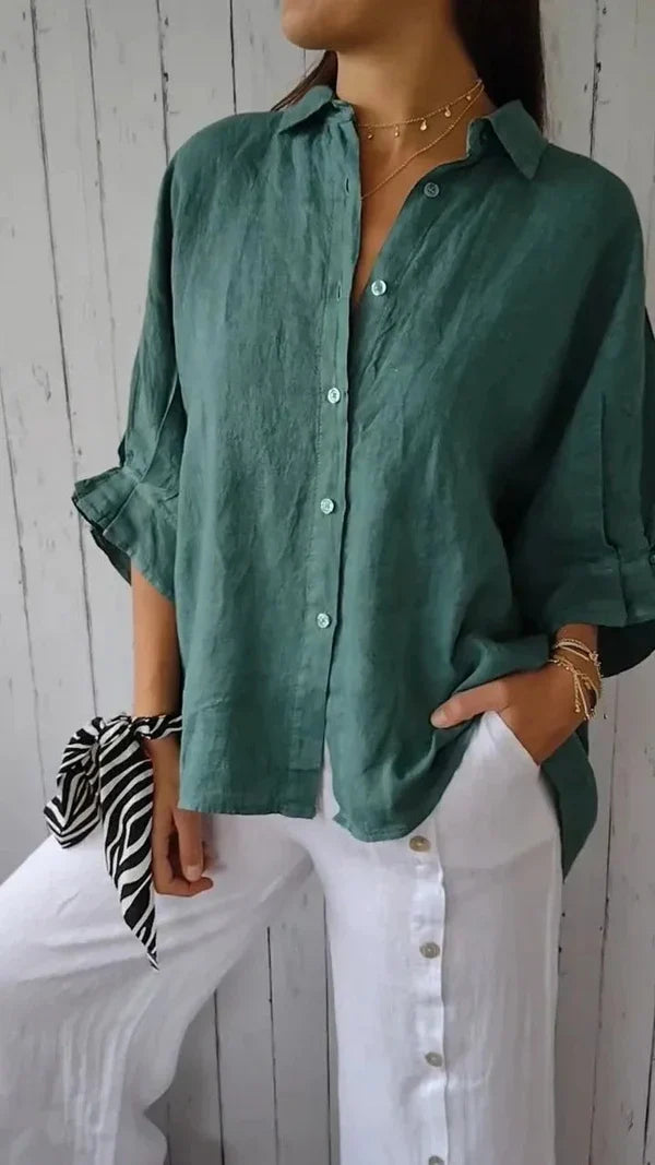 Women's Versatile Summer Relaxed Button Shirt  with Adjustable Cuffs