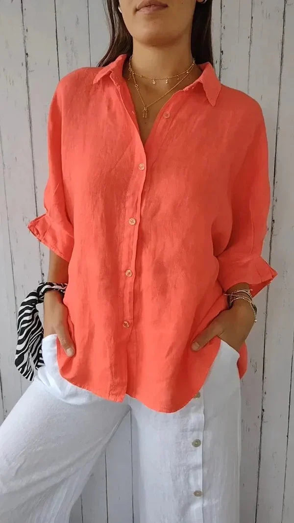 Women's Versatile Summer Relaxed Button Shirt  with Adjustable Cuffs