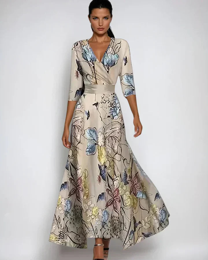 Enchanted Flowing Bloom Subtle Drape Wrap Maxi Dress for Women