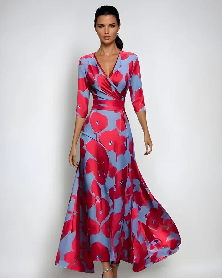 Enchanted Flowing Bloom Subtle Drape Wrap Maxi Dress for Women