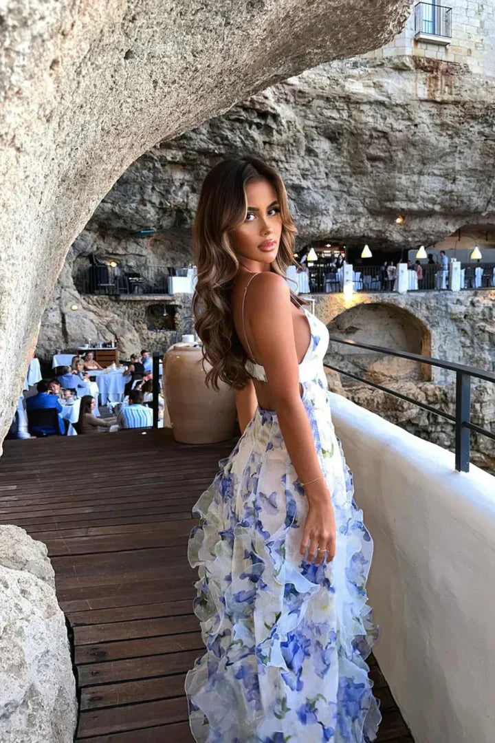 Women's Captivating Blooms Cascade Layer Summer Ruffled Maxi Dress