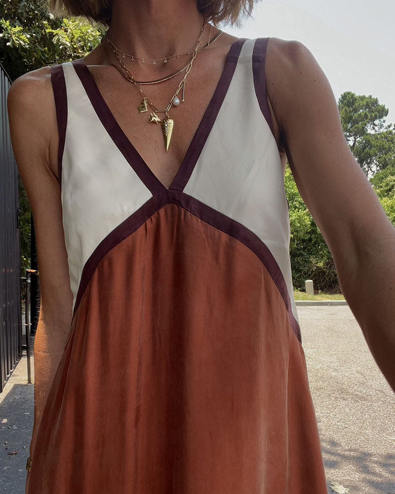 Timeless V-neck Contrast Maxi Women's Dress