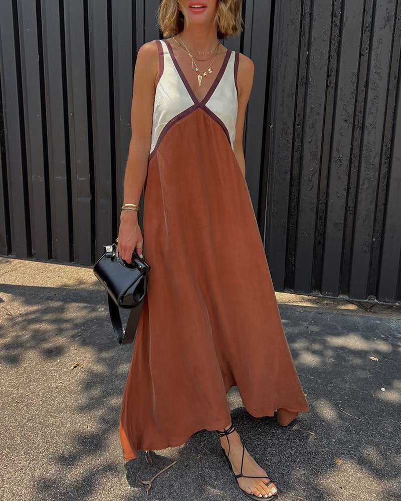 Timeless V-neck Contrast Maxi Women's Dress