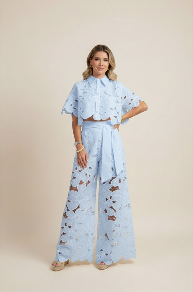 Women's Modern Flattering Floral Breezy Two-Piece Cut Out Set