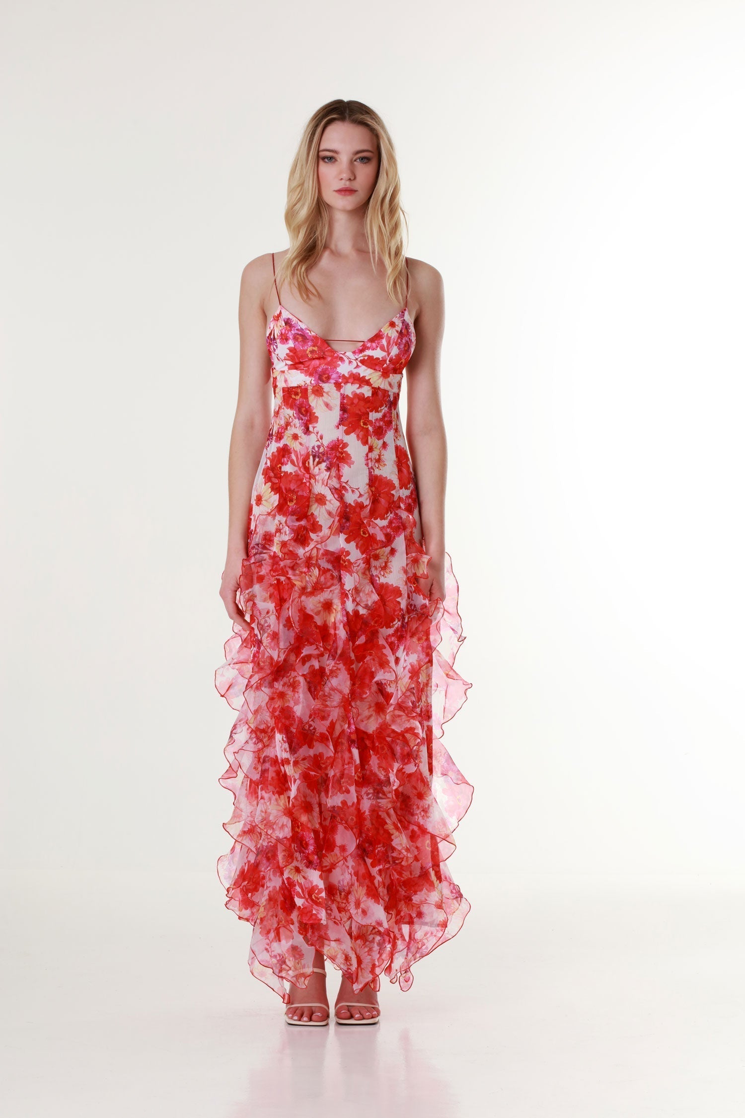 Women's Enchanting Plunging Neckline Floral Maxi Dress for Special Events