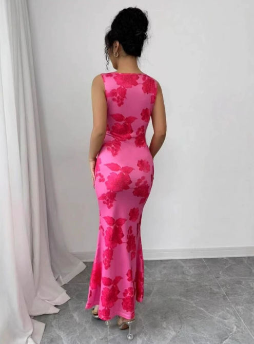 Women's Stunning Floral Maxi Dress with Embroidered Overlays