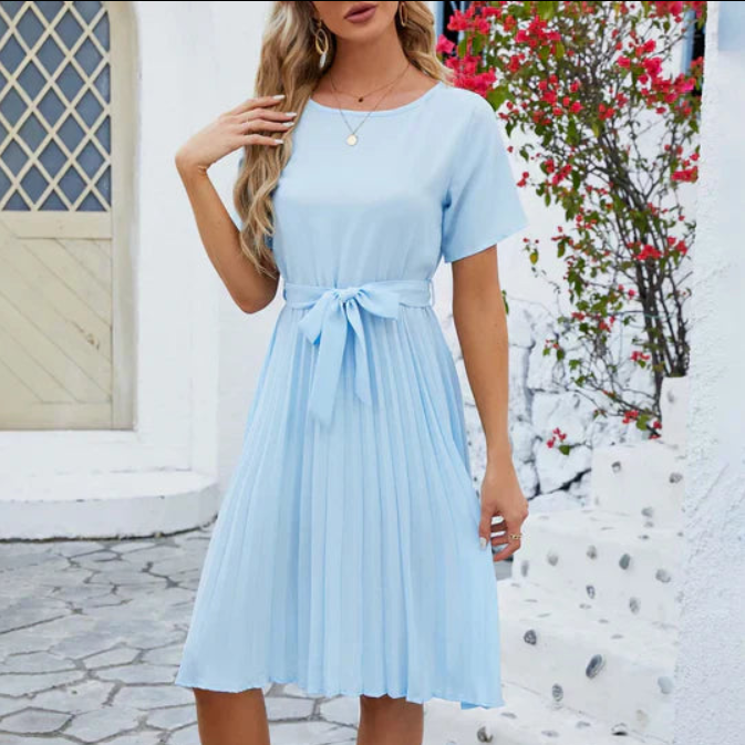 Timeless Pleated Adjustable Waist Floral Pattern Midi Dress for Women