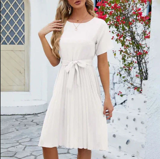 Timeless Pleated Adjustable Waist Floral Pattern Midi Dress for Women