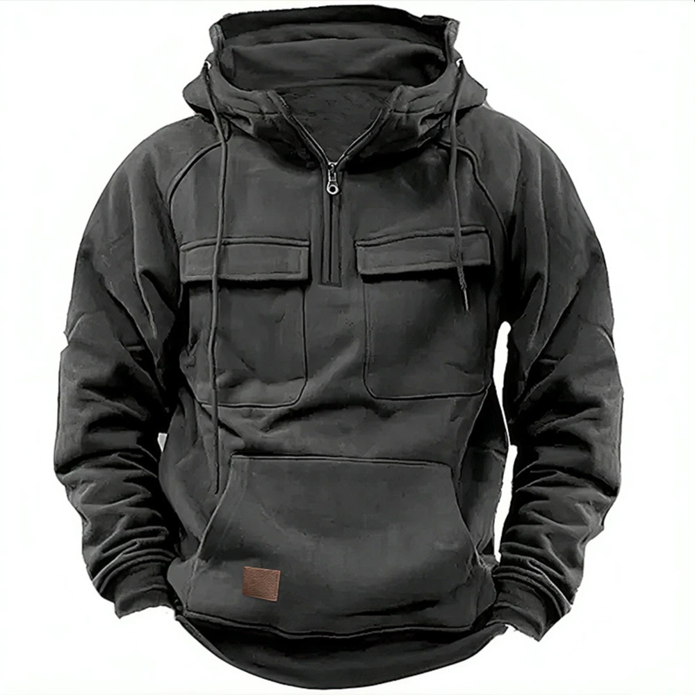 Men's Modern Streetwear Half-Zip Winter Hoodie with Front Pockets