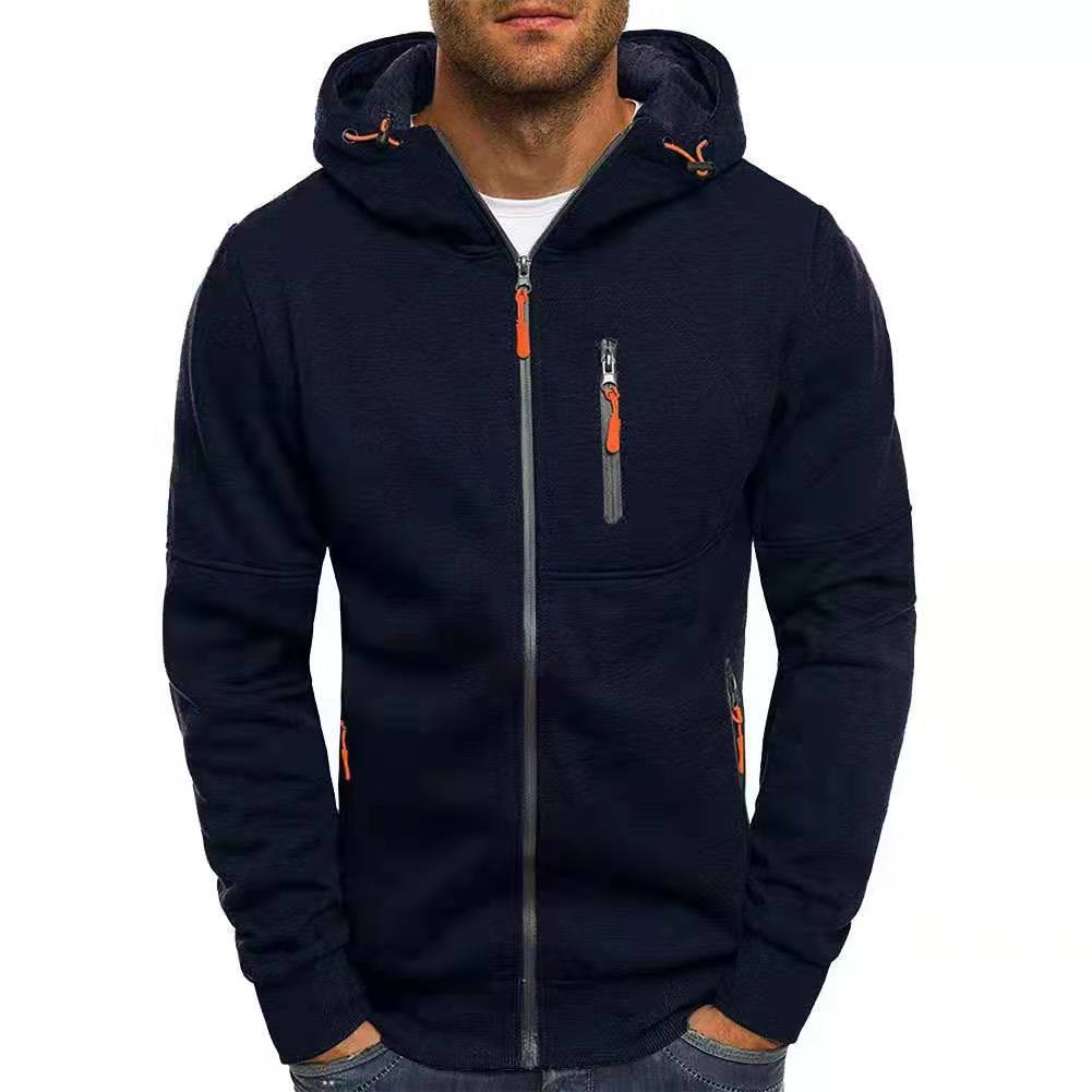 Men's Cosy Outdoor Full Zip-up Hoodie with Adjustable Drawstring and Functional Pockets