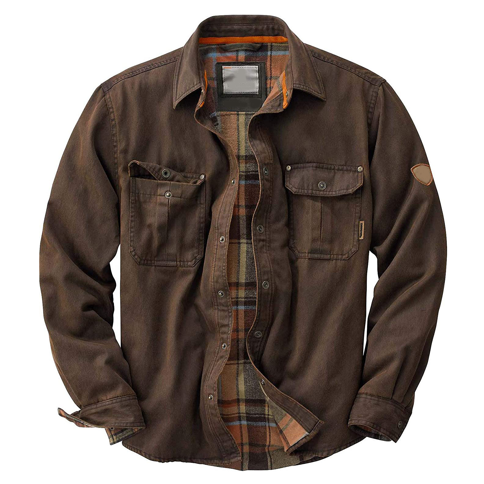 Men's Classic Fleece-Lined Interior Plaid Shirt Jacket with Front Pocket