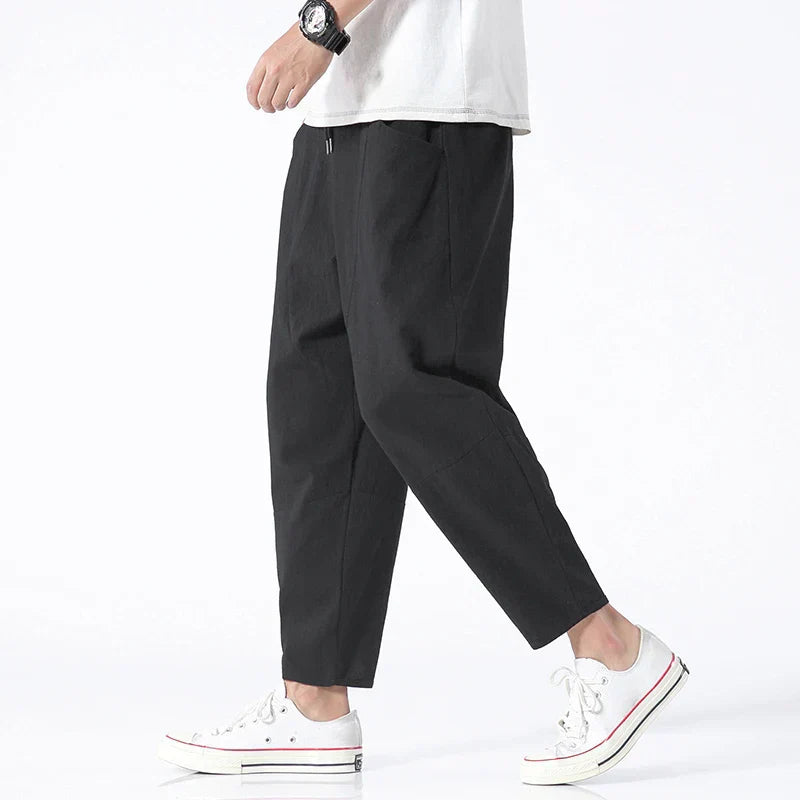 Men's Casual Breathable Cropped Pants with Adjustable Drawstring Waist