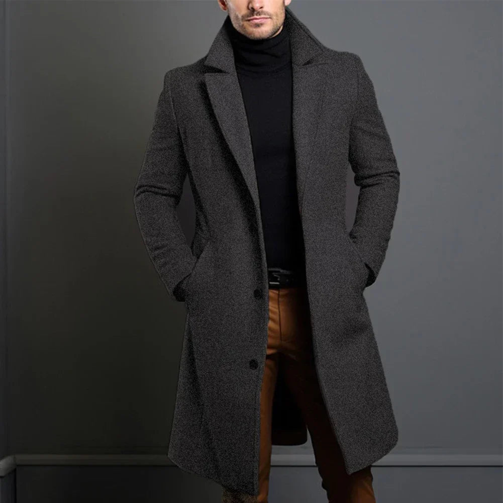 Men’s Classic Formal Long Overcoat with Convenient Pocket