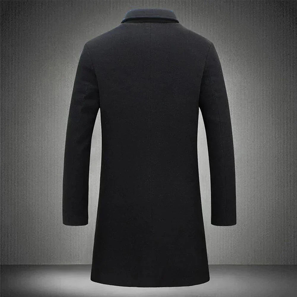 Men’s Classic Formal Long Overcoat with Convenient Pocket