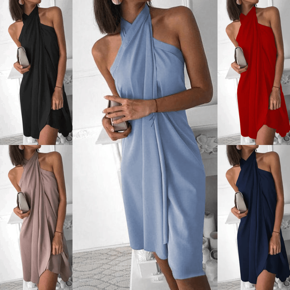 Women's Satin Draped Halter Neck Mini Dress-6