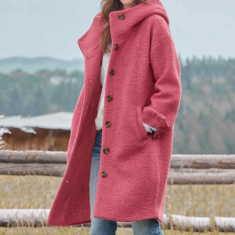 Women's Relaxed-Fit Blend Coat with Practical Hood and Pockets