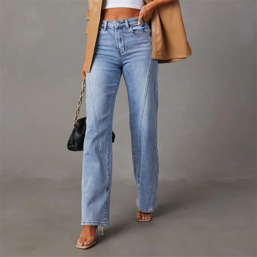 Women's Fashion High Waisted Five-Pocket Baggy Denim Jeans with Zipper Fly Closure