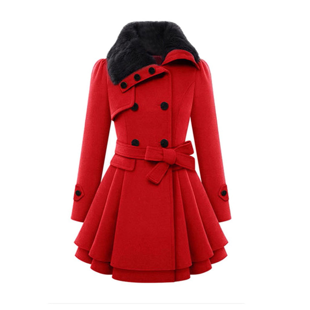 Women’s Long Coat Double-Breasted Design with Belted Waist