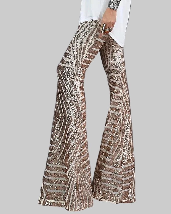 Women's Sequin Trousers Full Length Flared Leg Design