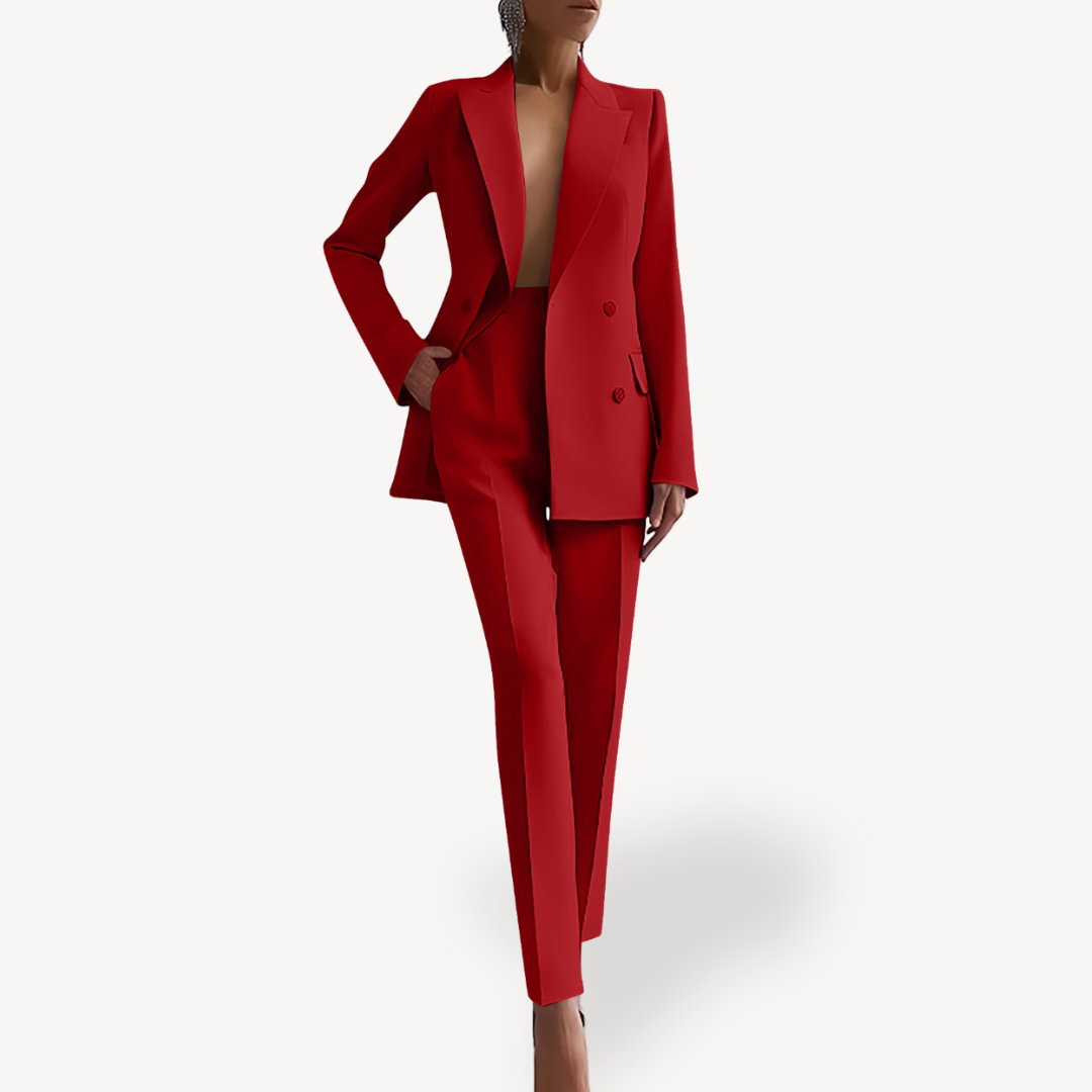 Women’s Tailored Two-Piece Suit Set with Long Structured Blazer