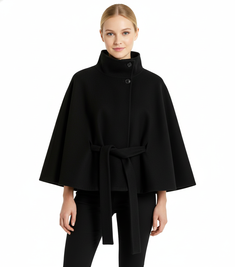 Women's Fashion Relaxed Fit High Collar Coat with Removable Belt