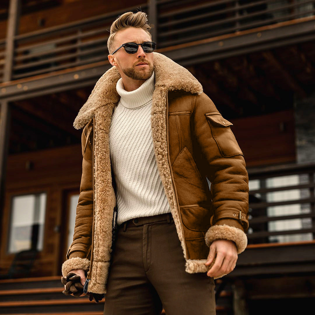 Men's Timeless Aesthetic Warm Aviator Jacket with Practical Zip-up Closure