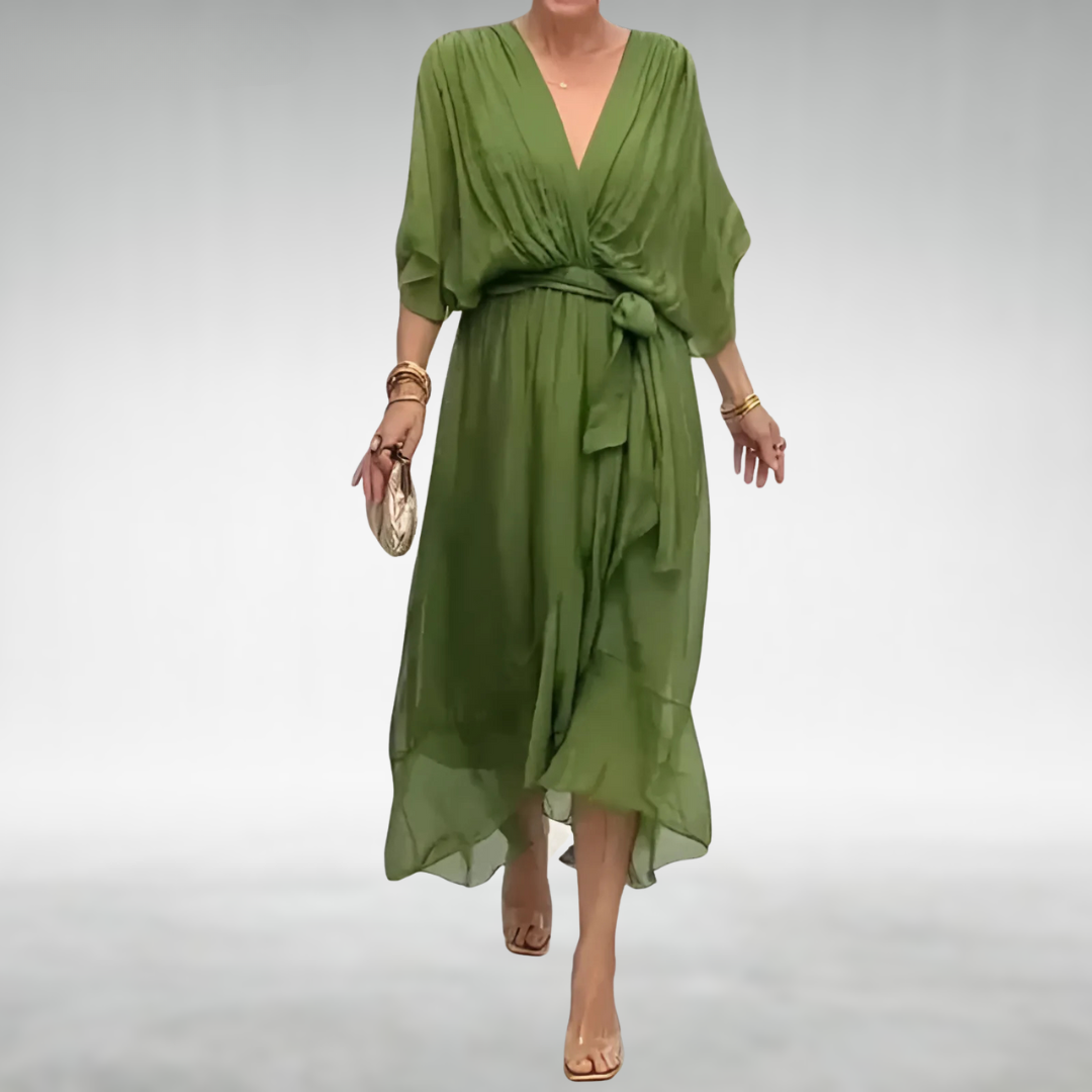 Women's Elegant Chiffon Occasion Maxi Dress with V-Neckline