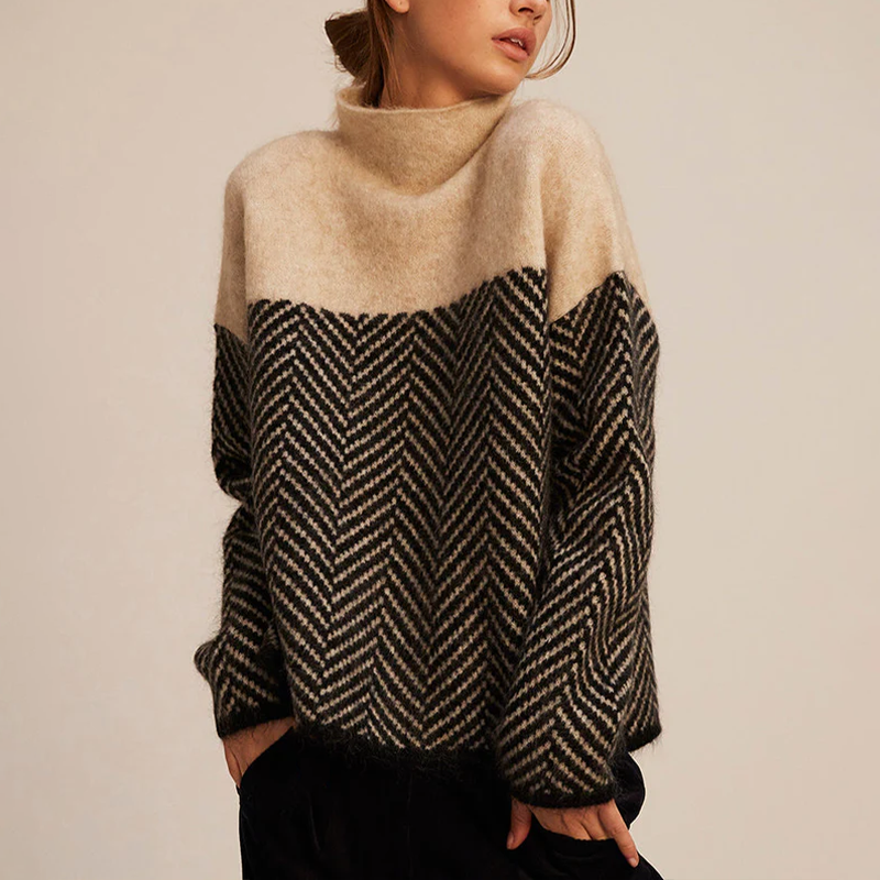 Women's Trendy Loose Fit Warm Cashmere Jumper with  Roll Neckline