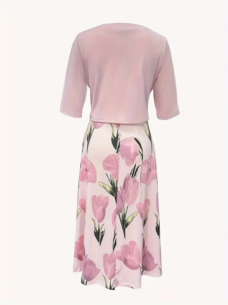 Women's Stunning Two-Piece Maxi Dress with Matching Cropped Jacket