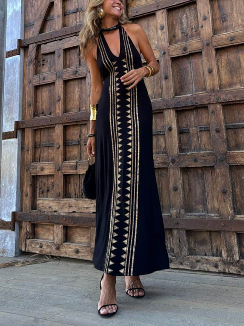 Geometric Halter Maxi Dress - Smith Fashion