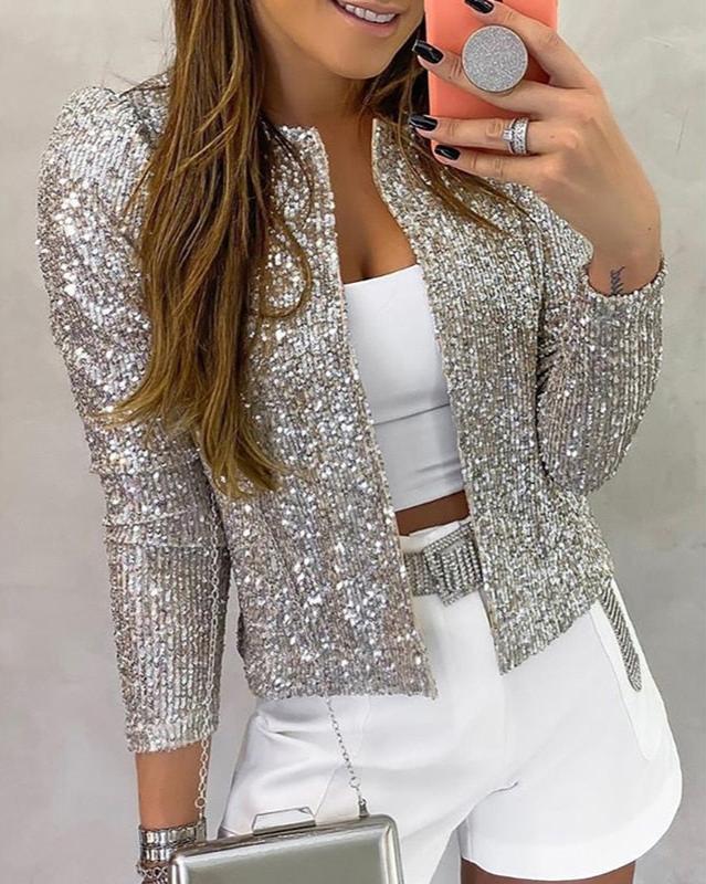 Women’s Sparkle Open Front Party Jacket Shimmer Evening Layer