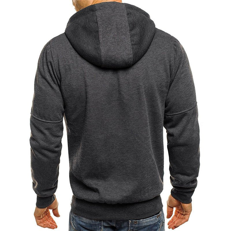 Men's Cosy Outdoor Full Zip-up Hoodie with Adjustable Drawstring and Functional Pockets